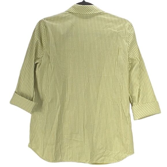 Lafayette 148 Wm’s Sz Sm Green Checkered 3/4 Sleeve Turn Cuff Button Down Shirt - Picture 3 of 4